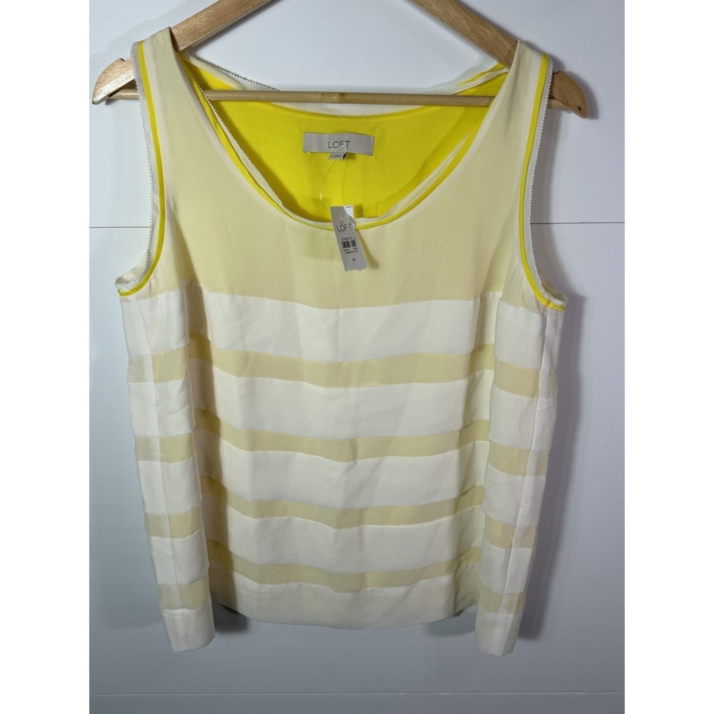 Ann Taylor LOFT Sleeveless Blouse‎ Top Yellow White Striped Womens Medium NWT